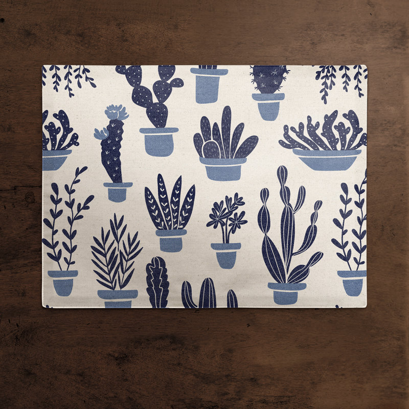 Napperon Houseplants On Linen, Bleu