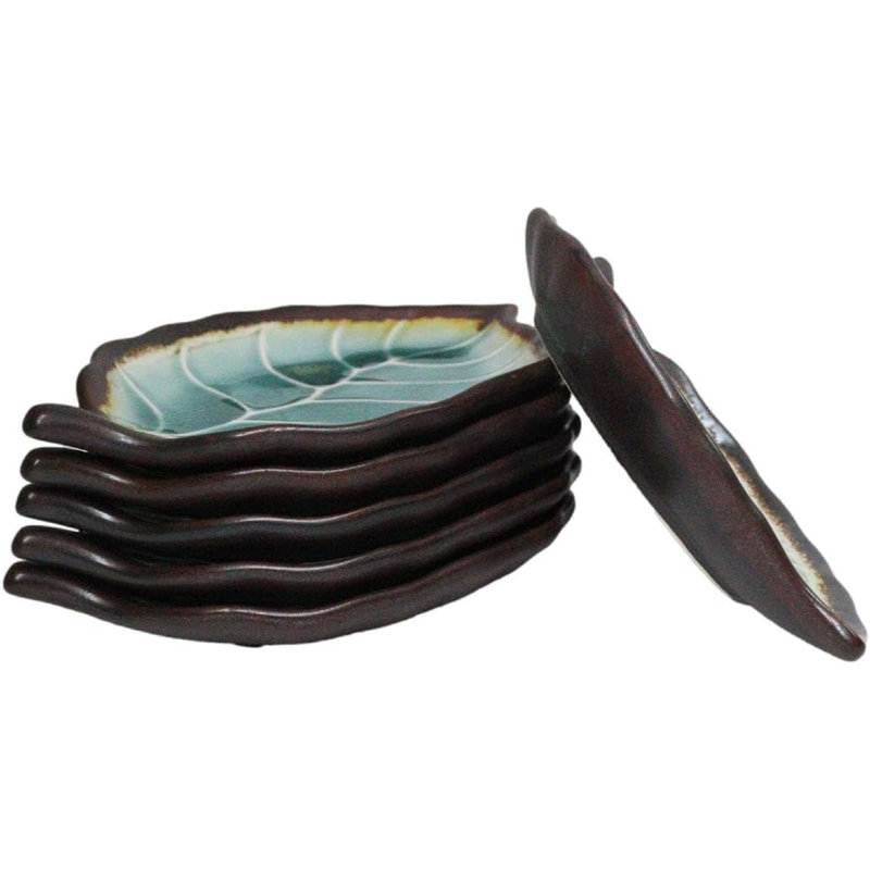 Ensemble de 6 assiettes à salade en céramique en forme de feuille Midori Kannyu, Vert