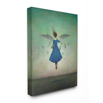 «Beauty and Birds at Night», art mural sur toile surdimensionné bleu et bleu sarcelle