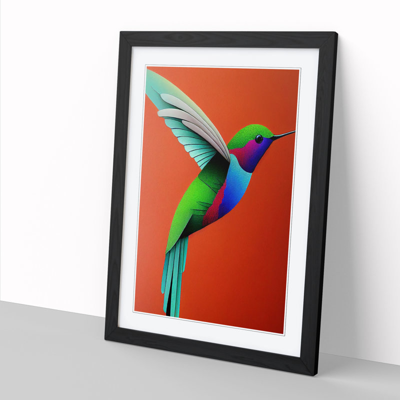 Achillee Hummingbird Painting Block Colour - Picture Frame Print, 64cm H x 46cm W x 2cm D, Black