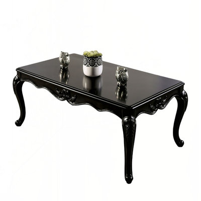 Traditional Style Rectangle Coffee Table  Curved Shaped Legs Carved Design Solid Wood Structure Espresso / Black Finish