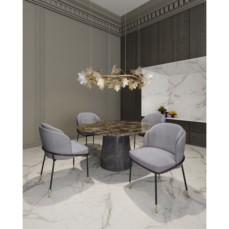 Flor Twill Weave Upholstered Metal Dining Chair in Weathered Gray, 1, Gray