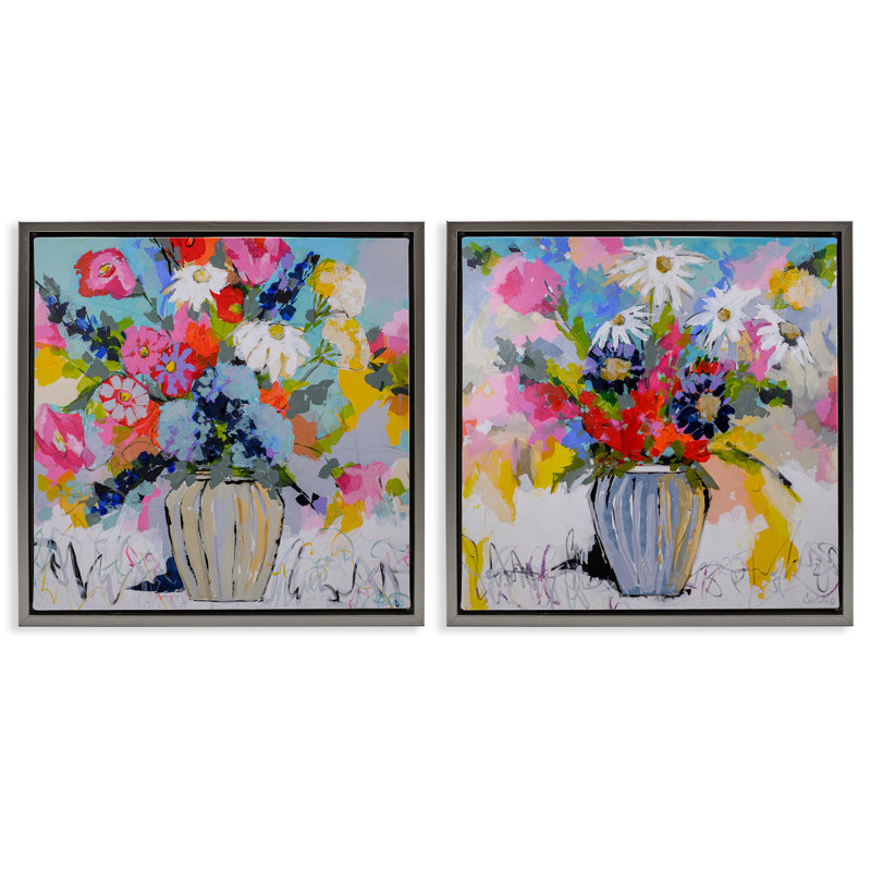Ensemble de cadres flottants 2 pièces Vibrant Flower Vase Collection, design par Joan Curtis, H 18 po x l 18 po
