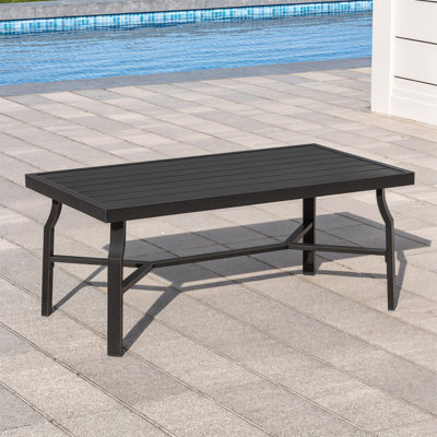 Outdoor Coffee Table, Never-Rust Aluminum Patio Coffee Table, Rectangle Outdoor Garden Table with Slatted Tabletop, All-Weather Outdoor Patio Furniture Table for Backyard, Porch, Dark Bronze