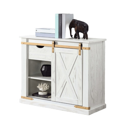 Transitional 1pc Table With Antique White And Gold Finish, Pull Out Drawer Open Shelves, Metal Solid Wood, 36"l X 15"w 30"h Console Center Glide Drawers Rectangular Shape,