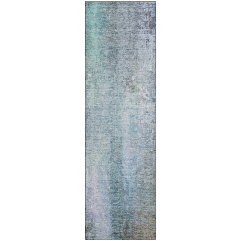 Premium Machine Washable Mayfield AMF2241 Abstract Rug, Seafoam, 2'3" x 7'6" Runner