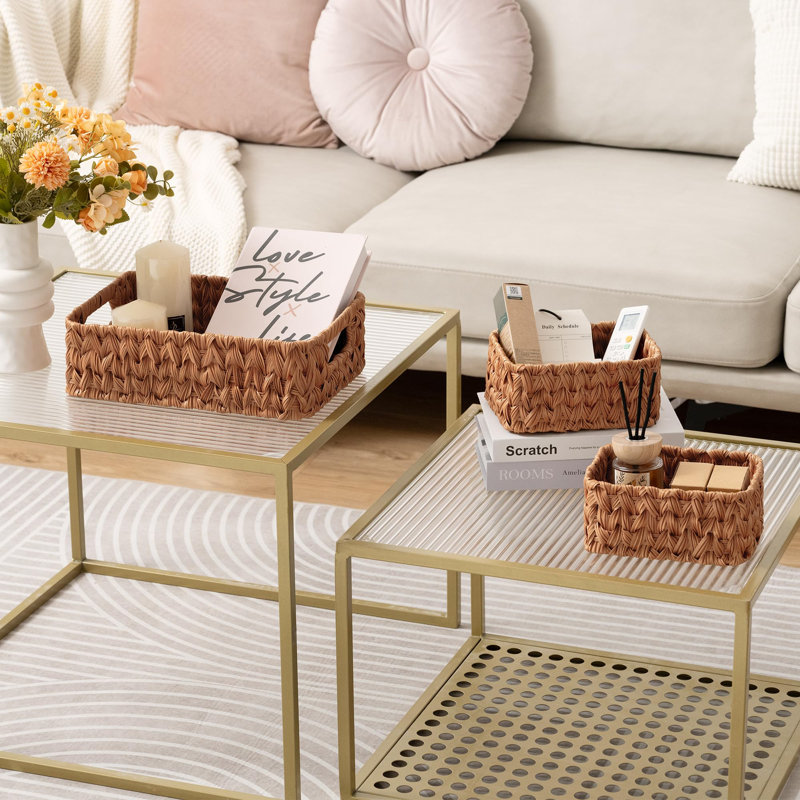 Wicker Baskets For Organizing, Wicker Storage Baskets For Shelves, Set Of Small Wicker Baskets, Toilet Basket Tank Topper,(Caramel Orange/3 Pack)