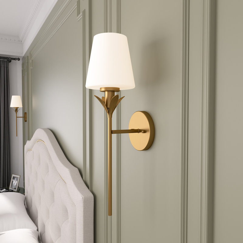 Naoma 1-Light Brass Dimmable Arm Wall Sconces Wallchiere, Brass