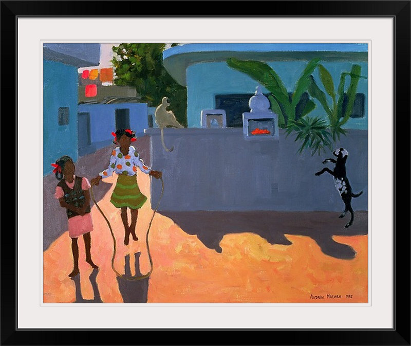 Reproduction d'art, "Girl Skiping" par Anmoore, H 27 po x l 32 po x P 1 po, Cadre noir