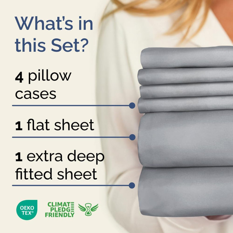 6 Piece Extra Deep Pocket Sheet Set, Cooling & Breathable Bed Sheets, Soft Hotel Luxury Bedding, Fits 18–24 Inch Mattress