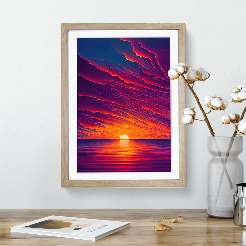 Enticing Ocean Sunset - Framed Print, 64cm H x 46cm W, Oak