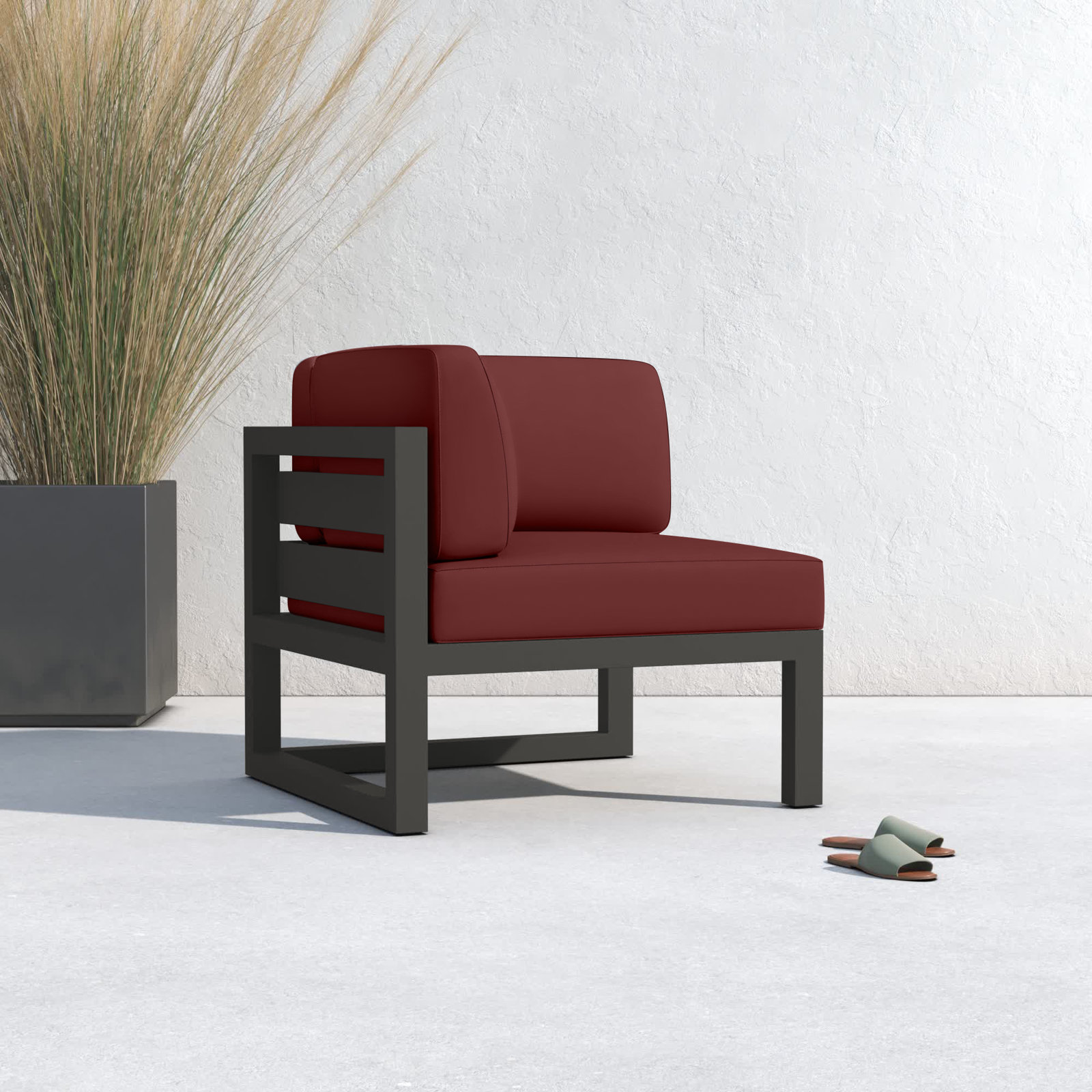 Smith Outdoor Corner Chair with Sunbrella Cushions, Canvas Henna, Slate