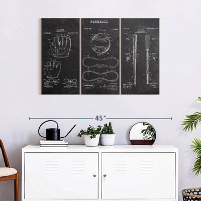 Ensemble de 3 pièces de brevet de baseball sur toile