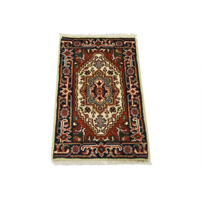 Heriz Rug 2′ x 3’1” Ivory Wool Traditional Hand-Knotted Oriental Carpet