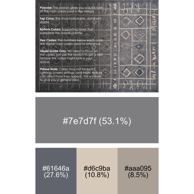 Machine Washable Gray Area Rug, Rectangle 6' x 9'
