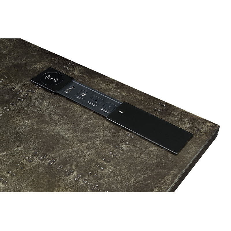 Rectangle Writing Desk with USB Port in Bronze Aluminum