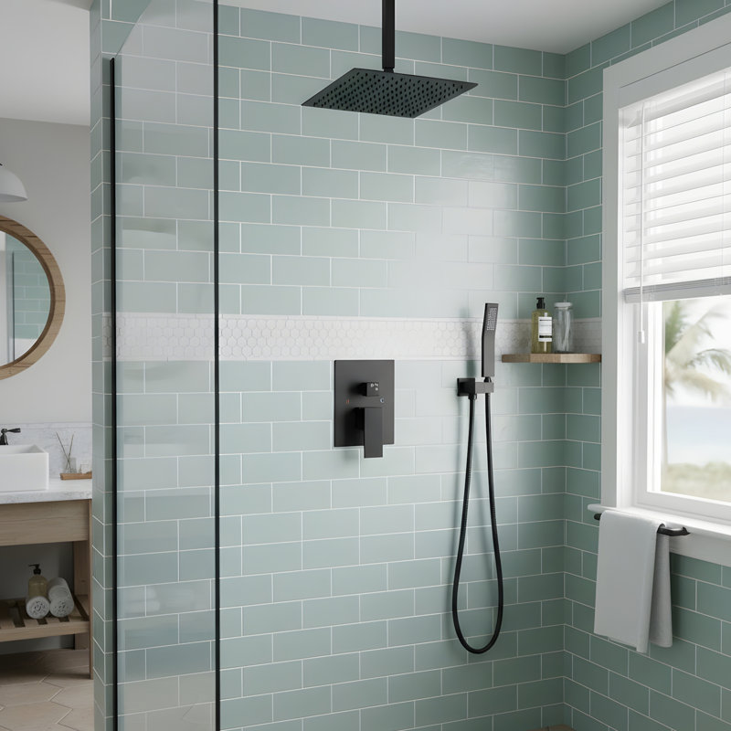 12" Shower Head System Ceiling Mounted Shower, Matte Black
