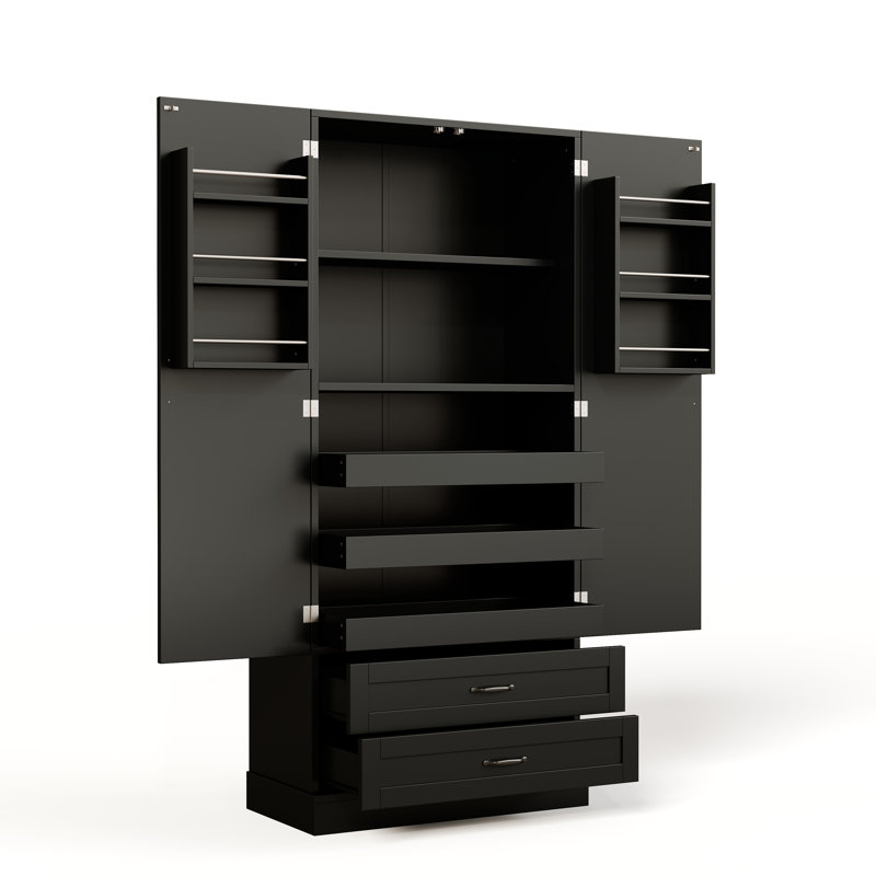 Tall Kitchen Cabinet With Shelves, Black