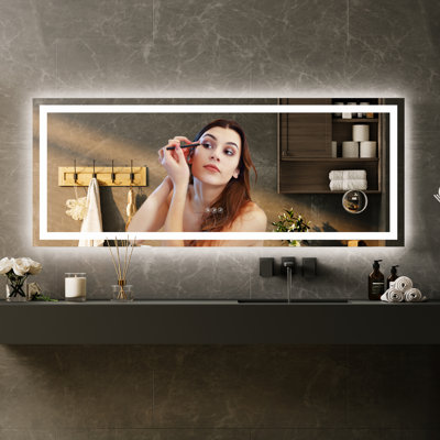 60" x 24" LED Bathroom Vanity Mirror, Dimmable Front & Back Lights, Anti-Fog, Shatter-Proof, Memory Function, Modern Frameless Wall Mirror