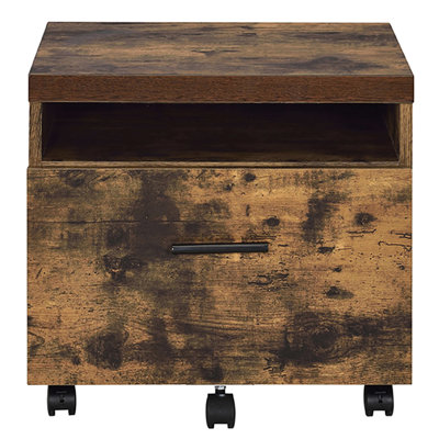 1 Office File Cabinet In Rustic Weathered Oak And Black - With Open Compartment Mobility, 18.5" X 19.5" 16.5 Filing 1 Drawer, Style For