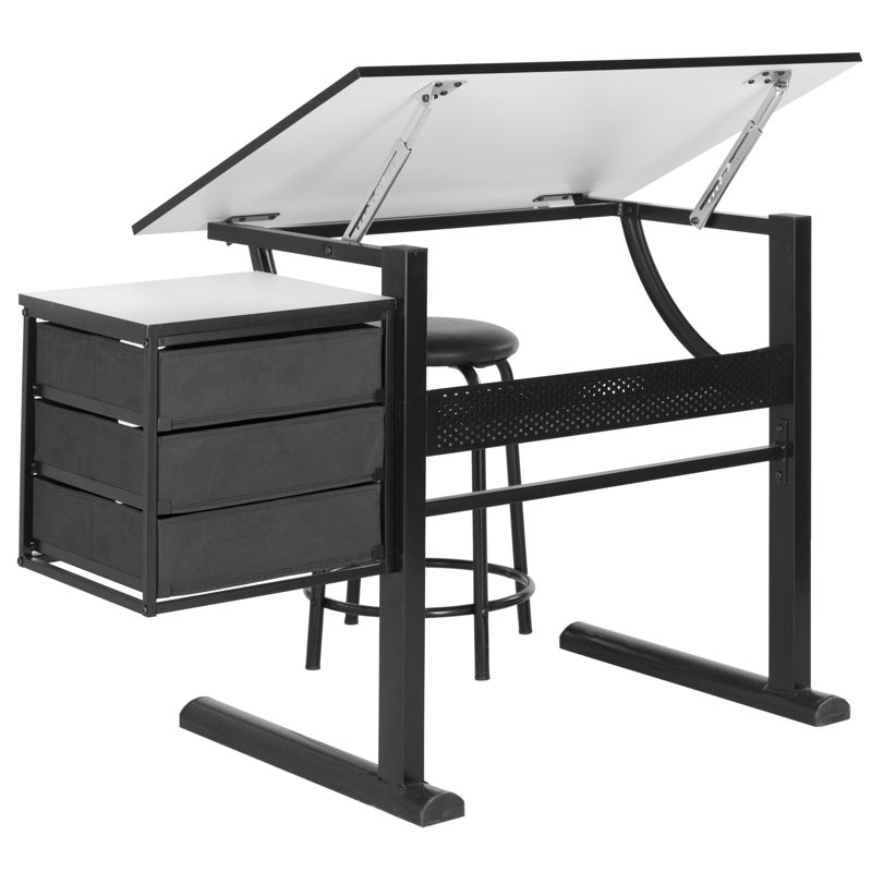 Harvard Transitional Black & White Home Office Desk with 3 Drawers