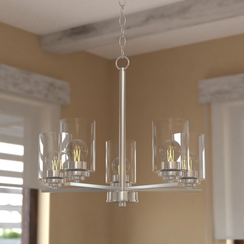 Park Ridge 5-Light 21 In. Wide Transitional Round Chandelier With Clear Glass Shade, LED Compatible, Adjustable Height, Hanging Ceiling Pendant Fixture For Dining Table Kitchen Entryway Bedroom Island Foyer