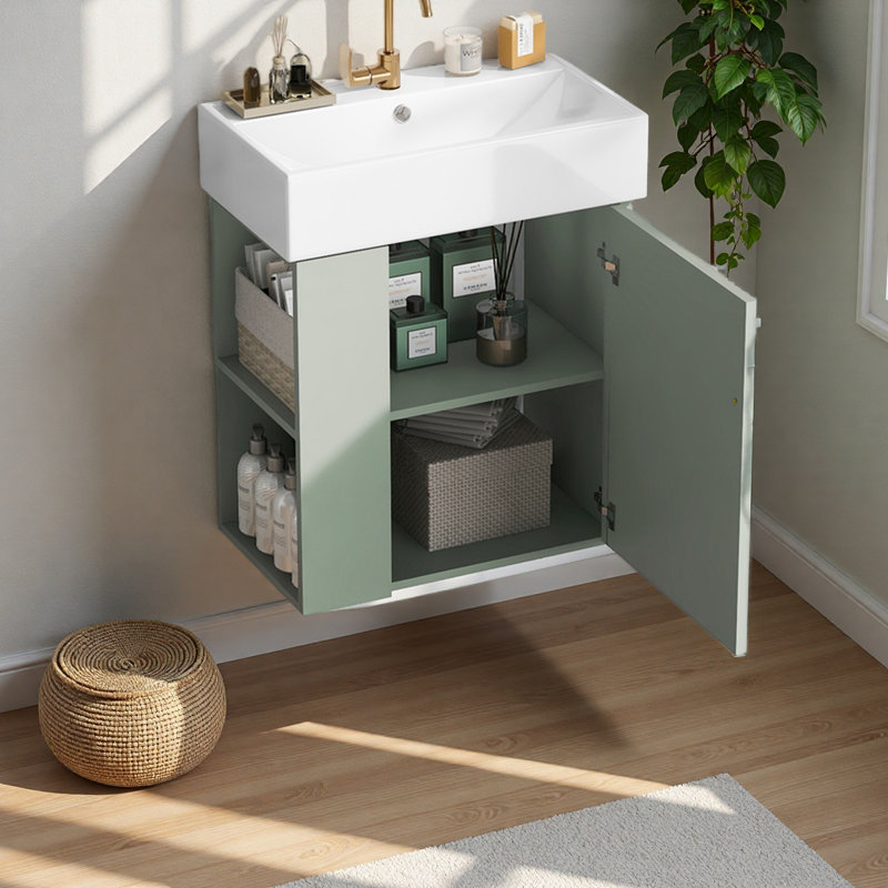 21.6 Inch Modern Floating Bathroom Vanity, Green