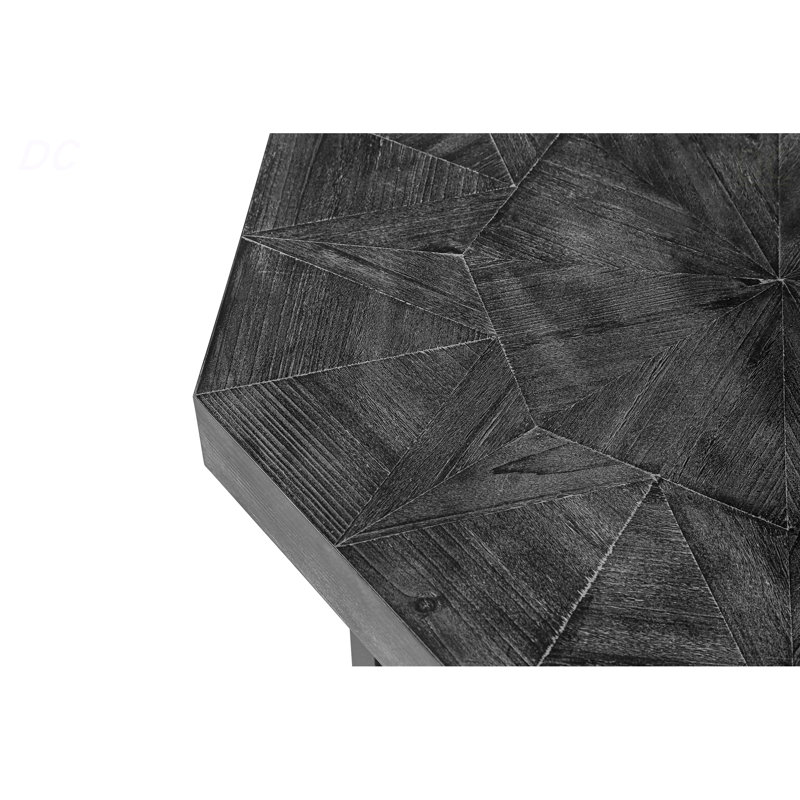Table basse en bois octogonale rétro style rustique 30 pouces, Noir antique, Noir antique