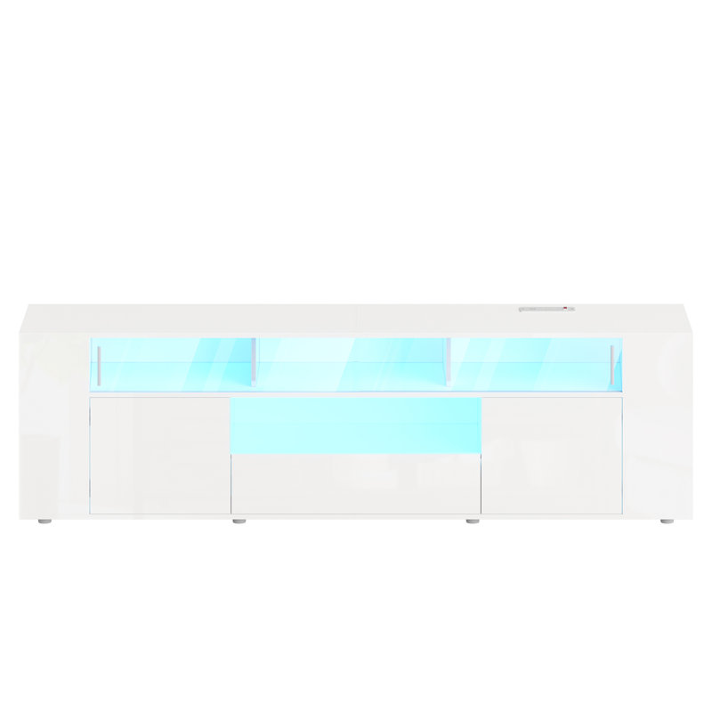 Tv Stand  for 70/75/80 Inch TV, High Gloss Modern TV Stand with Storage, White