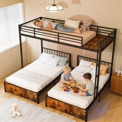 Ce lit superposé en métal noir pour enfants peut être divisé en trois lits simples. Il est silencieux et offre un environnement de sommeil stable et confortable pour les enfants.