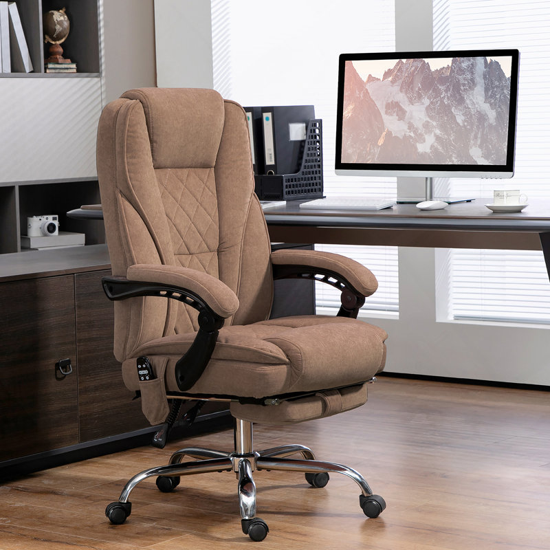 Fauteuil de massage avec repose-pieds, fauteuil de bureau de direction avec 6 points de vibration et chaleur, fauteuil d'ordinateur inclinable, fauteuil de bureau pivotant, hauteur réglable, brun