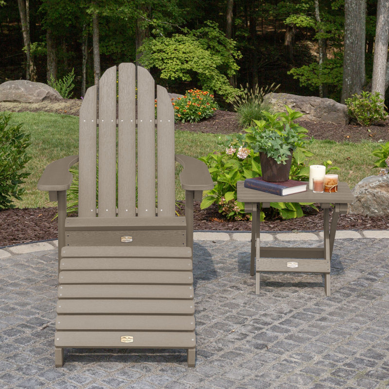 Essential Adirondack Chair With Essential Folding Ottoman And Folding Side Table, Brown