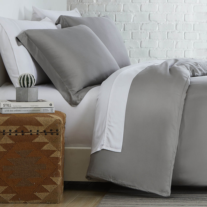 Mickinsey Rayon 2 Piece Duvet Cover Set, King Duvet Cover + 1 King Shams, Steel Gray