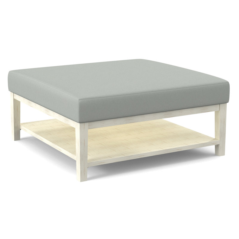 Hammond Square Ottoman, Antique Frost White Finish, White Performance Fabric; 0851-94