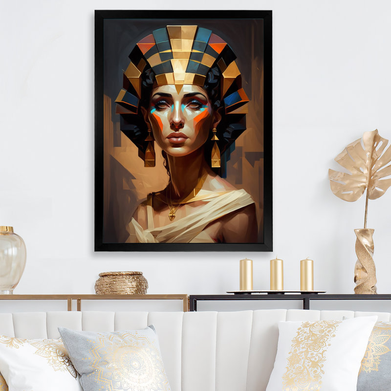 Portrait de la déesse égyptienne II - reproduction sur toile, H 20 po x l 12 po x P 1 po, Impression noire sur toile encadrée