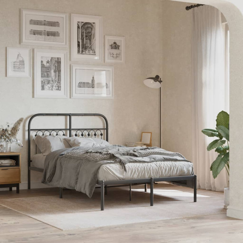 Vidaxl Bed Frame with Metal Headboard, 90cm x 200cm, Black