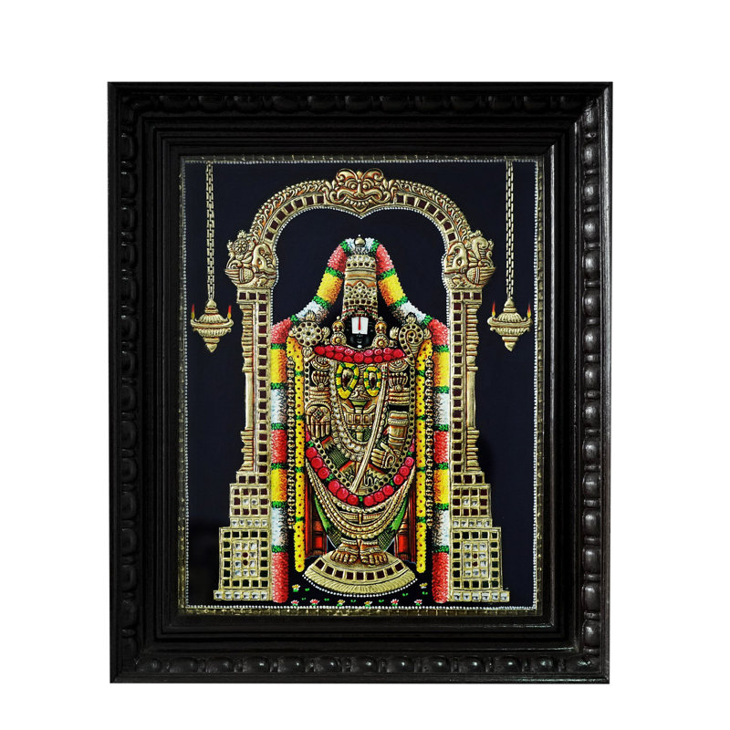God Perumal (Venkateswara), peinture de Tanjore avec cadre | Couleur traditionnelle avec or 24 carats