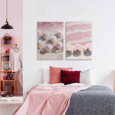 Ensemble de 2 toiles roses sur la plage, design par Annabelle Hall