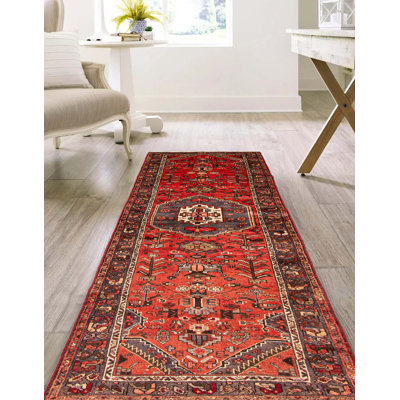 One Of Kind Handmade Andelz Red Rug 3'6" x 9'11"