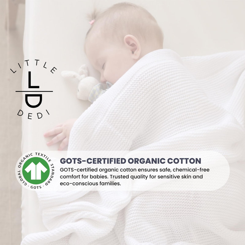 Couverture pour bébé en coton biologique Little Dedi 30 po x 40 po, blanc - Certifié GOTS, maille douce avec boîte-cadeau, couverture de chambre de bébé respirante pour lit de bébé et poussette, lavable à la machine