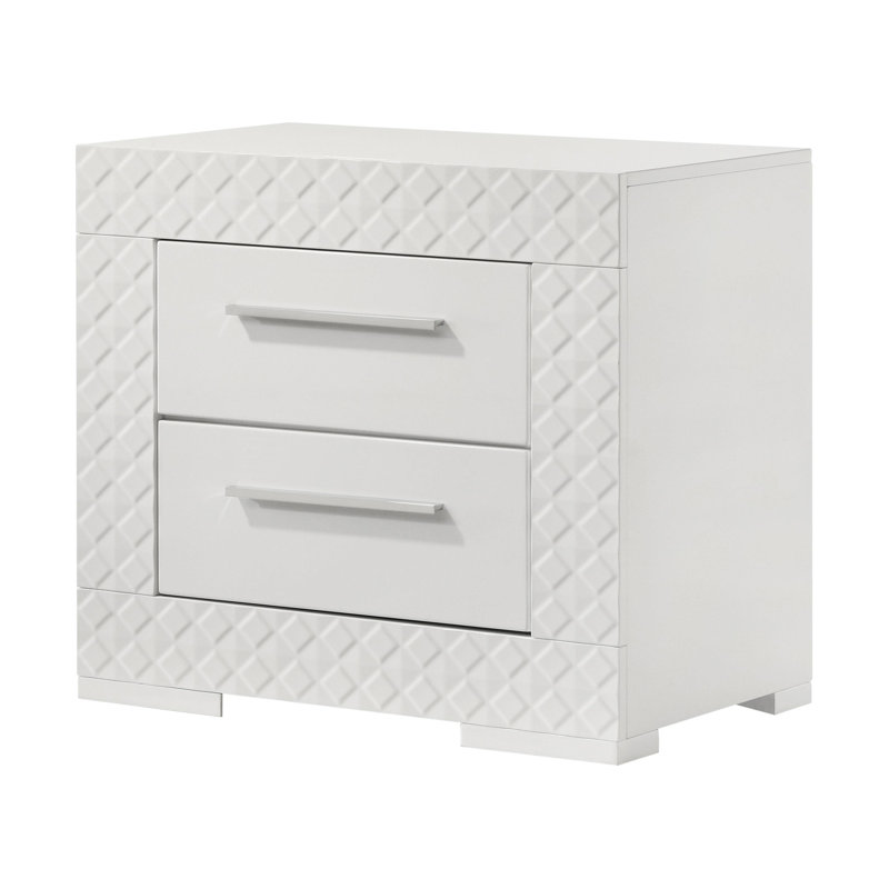Table de chevet 2 tiroirs ultrabrillante, Blanc