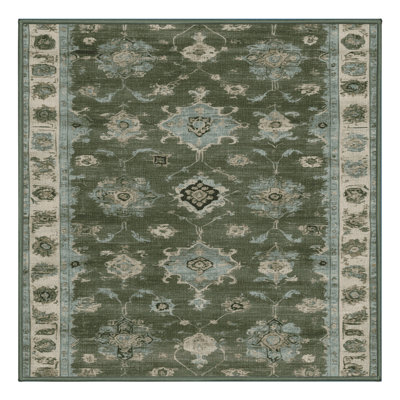 Machine Washable Overdyed Green Area Rug