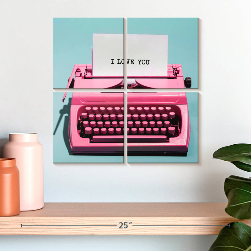 Machine à écrire rose rétro Kerner, H 18 po x l 18 po