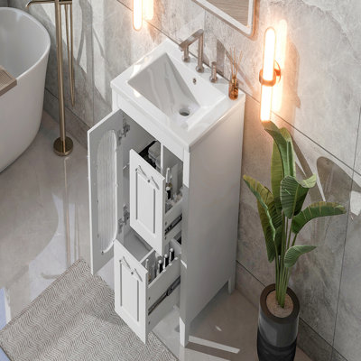 24" Bathroom Vanity With Sink, Bathroom Vanity Cabinet With Two Drawers And Door, Adjustable Shelf, Solid Wood And Mdf, White