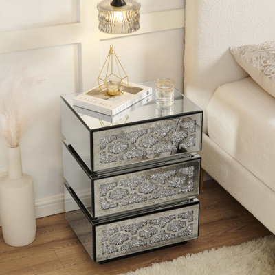 Table de chevet moderne avec miroir et 3 tiroirs