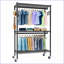 Porte-vêtements sur roulettes, organisateur à roulettes en métal robuste à 3 niveaux | 2 tiges de suspension | Crochets latéraux | Noir