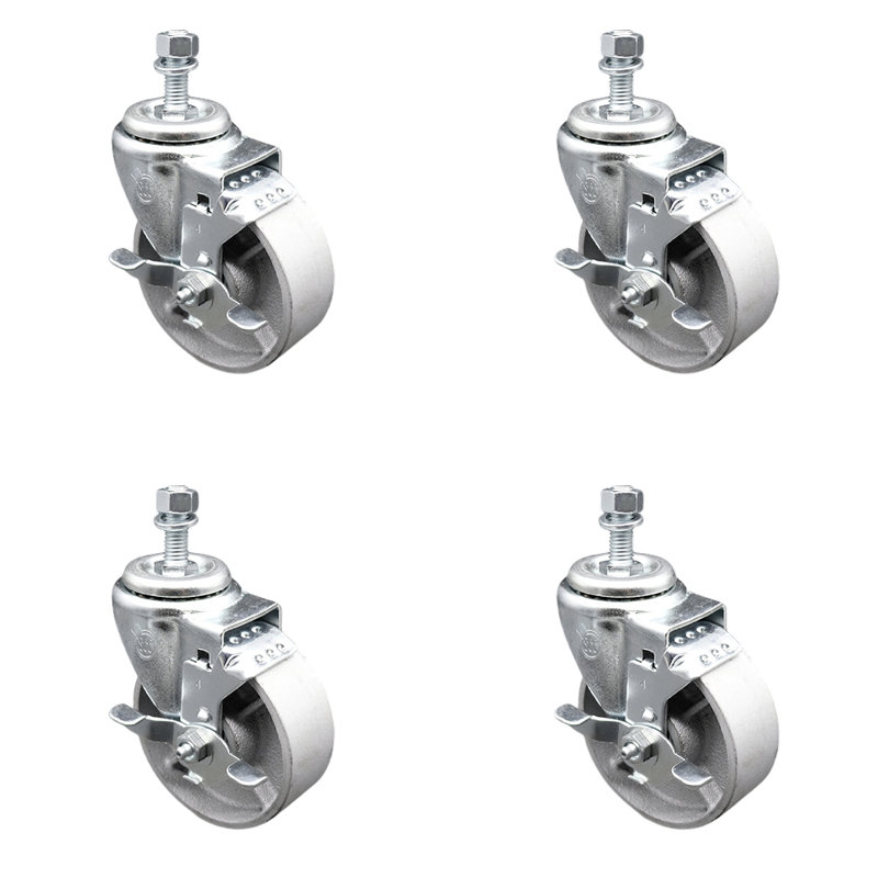 Ensemble de roulettes à tige filetée en acier pivotant de 5/8 po avec frein SCC