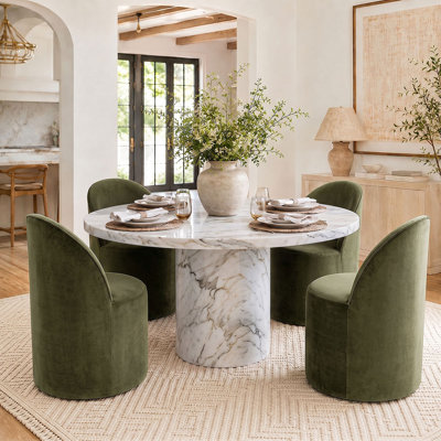 Fully Assembled Rolling Velvet Upholstered Dining Chair With Hidden Casters (Set Of 4)