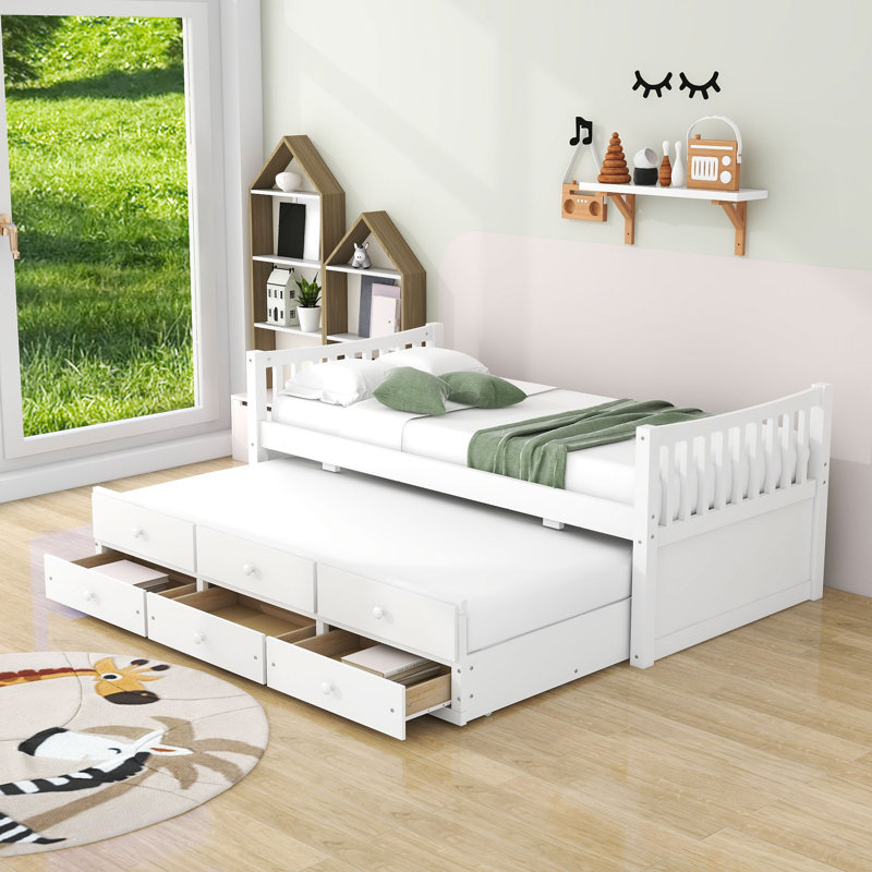 Badi Kids Twin with Trundle with Drawers, White