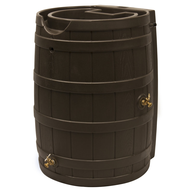 Good Ideas 65 Gallons Plastic Drainable Dual Overflow Planter Rain Barrel, Oak